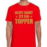 In dit shirt zit een Topper goud glitter tekst t-shirt rood voor heren - heren Toppers shirts