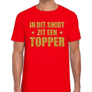 In dit shirt zit een Topper goud glitter tekst t-shirt rood voor heren - heren Toppers shirts