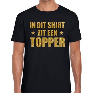 In dit shirt zit een Topper goud glitter tekst t-shirt zwart voor heren - heren Toppers shirts