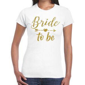 Vrijgezellenfeest Bride to be gouden letters fun t-shirt wit voor de bruid dames