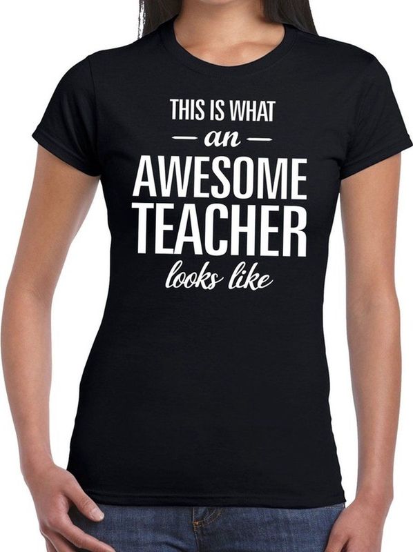 Bellatio Decorations cadeau t-shirt dames - awesome teacher - lerares bedankje - juffendag - zwart