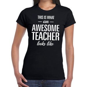 Cadeau t-shirt voor dames - awesome teacher - docent/lerares bedankje - juffendag - zwart