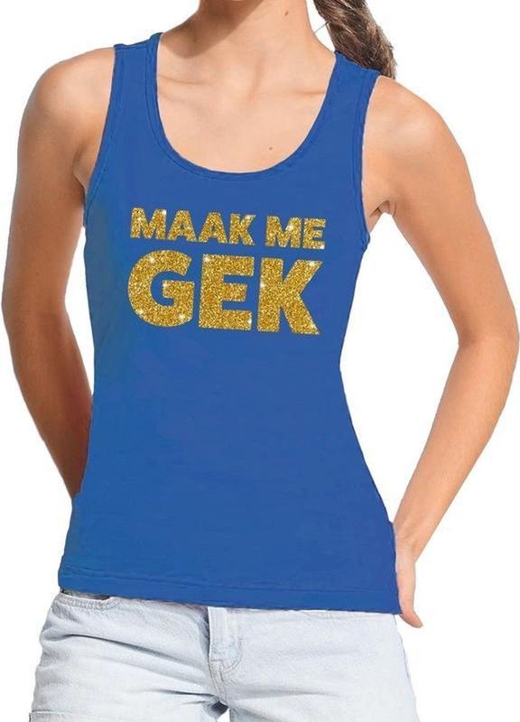 Bellatio Decorations - Tanktop - Blauw - Maak me gek - Mouwloos Shirt