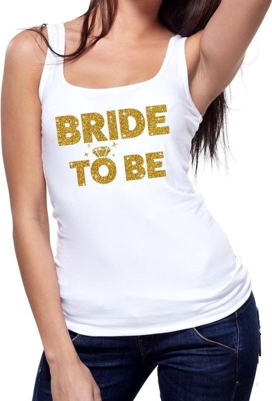 Vrijgezellenfeest Bride to be tanktop glitter voor de bruid wit dames