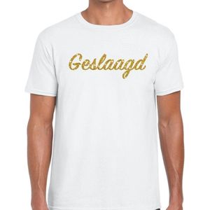 Geslaagd gouden glitter tekst t-shirt wit heren - heren shirt geslaagd - geslaagd / afgestudeerd kleding L