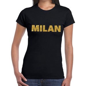 Milan gouden glitter tekst t-shirt zwart dames - dames shirt Milan