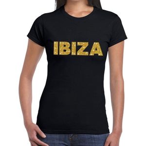 Ibiza gouden glitter tekst t-shirt zwart dames - dames shirt Ibiza