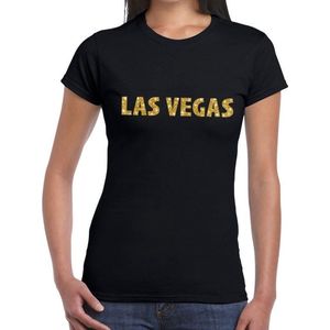 Las Vegas gouden glitter tekst t-shirt zwart dames - dames shirt Las Vegas XS