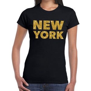 New York gouden glitter tekst t-shirt zwart dames - dames shirt New York