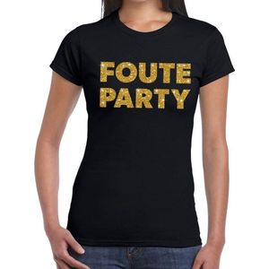 Foute Party gouden glitter tekst t-shirt zwart dames - Foute party kleding