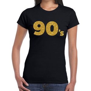 90's goud glitter t-shirt zwart dames - Jaren 90 kleding