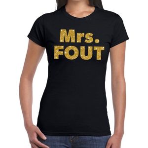 Mrs Fout gouden glitter tekst t-shirt zwart dames - Foute party kleding