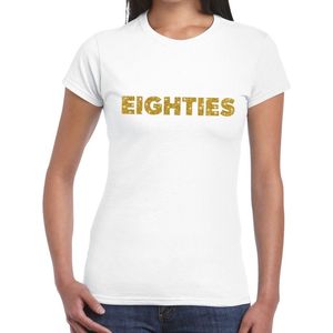 Eighties goud glitter t-shirt wit dames - Jaren 80 Eighties kleding