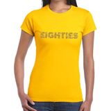 Eighties goud glitter tekst t-shirt geel dames - Jaren 80 Eighties kleding