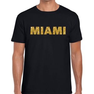 Miami gouden glitter tekst t-shirt zwart heren - heren shirt Miami