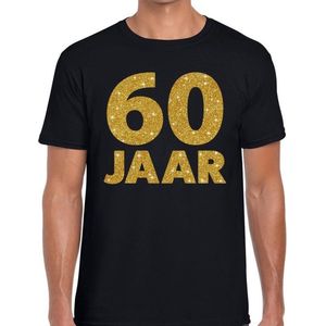 60 jaar gouden glitter tekst t-shirt zwart heren - heren shirt 60 jaar - verjaardag kleding S