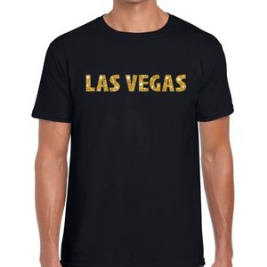 Las Vegas gouden glitter tekst t-shirt zwart heren - heren shirt Las Vegas