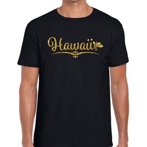 Hawaii gouden glitter tekst t-shirt zwart heren - heren shirt Hawaii