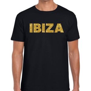 Ibiza gouden glitter tekst t-shirt zwart heren - heren shirt Ibiza M