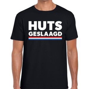 HUTS geslaagd met vlag cadeau t-shirt zwart heren - Geslaagd afgestudeerd cadeau