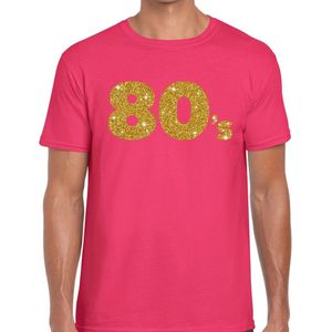 80's gouden glitter tekst t-shirt roze heren - Jaren 80 Eighties kleding