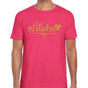 Aloha gouden glitter hawaii t-shirt roze heren - heren shirt Aloha