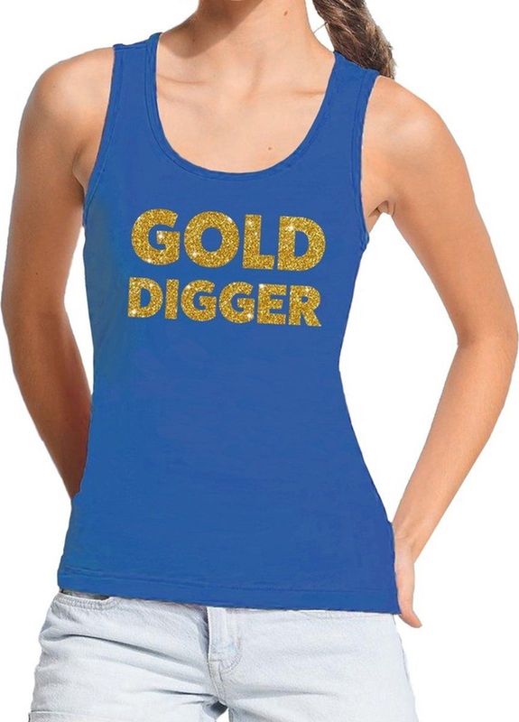 Bellatio Decorations - Gold Digger - Tanktop - Blauw - 100% Katoen