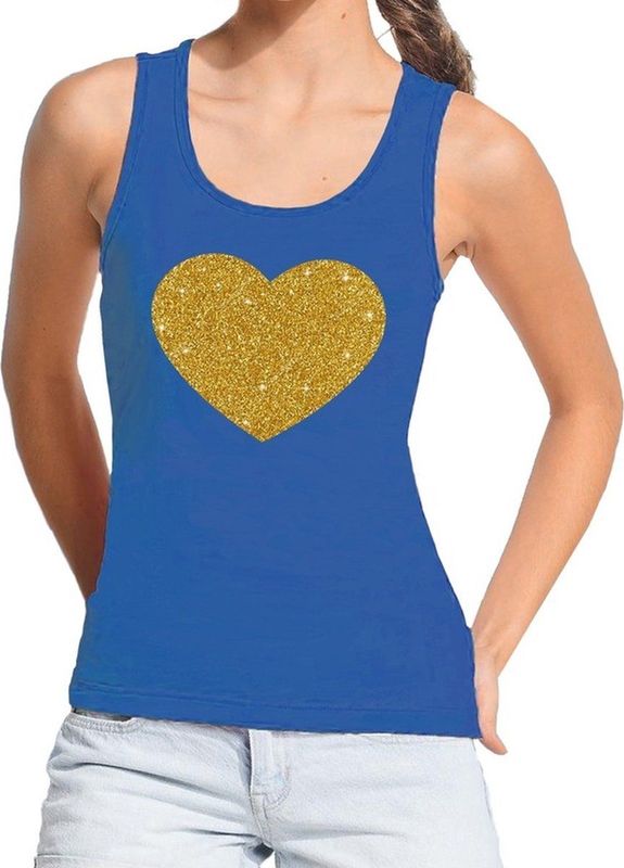 Gouden Hart Tanktop / Mouwloos Shirt Blauw Dames - Dames Singlet Gouden Hart S
