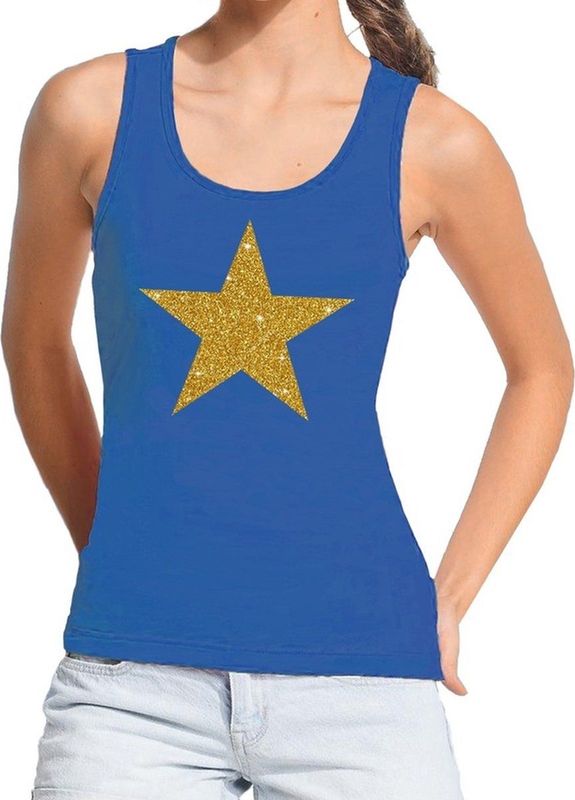 Gouden Ster - Tanktop - Blauw - Dames - Mouwloos Shirt