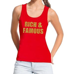 Rich and Famous glitter tekst tanktop / mouwloos shirt rood dames - dames singlet Rich &amp; Famous