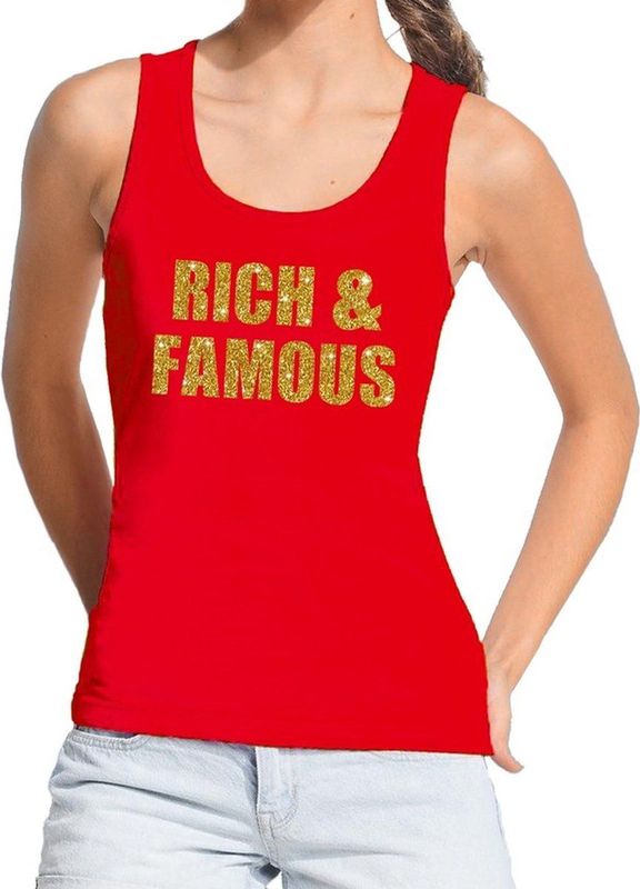 Rich & Famous - Glitter Tekst Tanktop - Rood - Dames Singlet