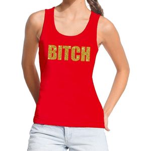 Bellatio Decorations - Glitter Tekst Tanktop - Rood - 100% Katoen
