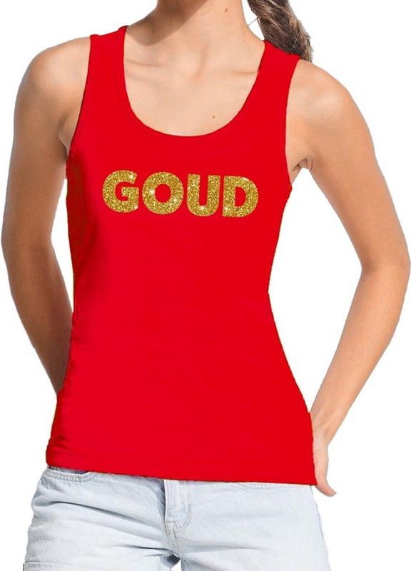 Bellatio Decorations - Feest Tanktop - Rood - Glitter Tekst