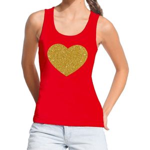 Gouden hart glitter tekst tanktop / mouwloos shirt rood dames - dames singlet Gouden hart S