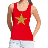 Bellatio Decorations - Tanktop - Rood - Gouden Ster Glitter