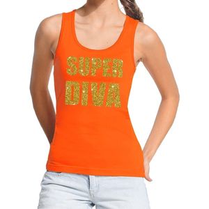 Super Diva glitter tekst tanktop / mouwloos shirt oranje dames - dames singlet Super Diva S