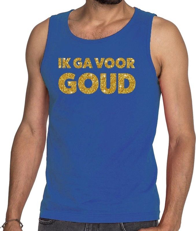 Bellatio Decorations - Singlet - Blauw - Katoen - Heren met Glitter Tekst