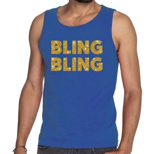 Bling Bling glitter tekst tanktop / mouwloos shirt blauw heren - heren singlet Bling Bling