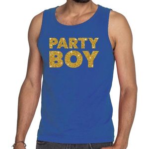 Party Boy glitter tekst tanktop / mouwloos shirt blauw heren - heren singlet Party Boy S