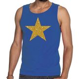 Bellatio Decorations - Gouden Ster Glitter - Tanktop - Blauw - Heren Singlet