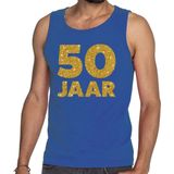 Bellatio Decorations - Tanktop - Blauw - 100% Katoen - 50 Jaar Glitter
