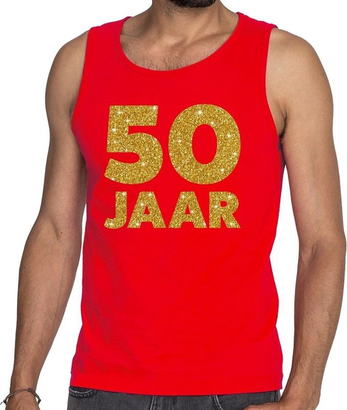 Bellatio Decorations - 50 Jaar - Singlet - Rood - 100% Katoen