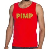 Bellatio Decorations - Pimp Glitter Tekst Tanktop - Rood - Katoen