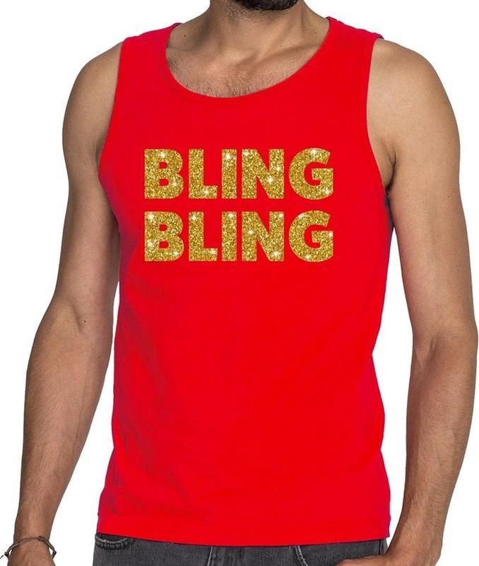 Bling Bling glitter tekst tanktop / mouwloos shirt rood heren - heren singlet Bling Bling