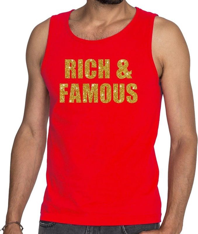 Rich and Famous - Tanktop - Rood - Heren - Glitter Tekst