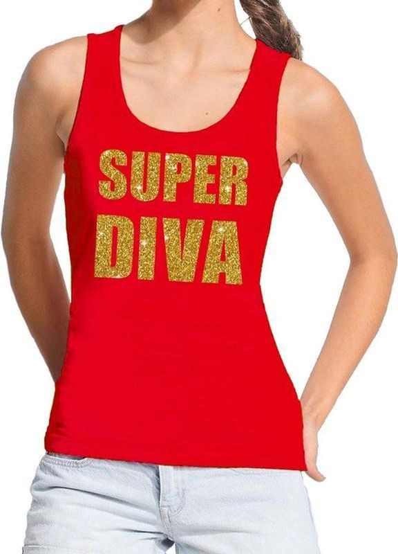 Bellatio Decorations - Glitter Tekst Tanktop - Rood - Dames Singlet