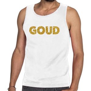 Bellatio Decorations feest tanktop voor heren goud - glitter tekst - foute party/carnaval - wit XL