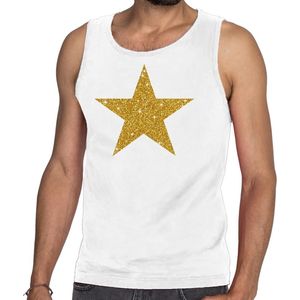 Bellatio Decorations - Gouden Ster Glitter Tanktop - Wit - Mouwloos Shirt - Heren
