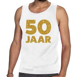 50 Jaar glitter tekst tanktop / mouwloos shirt wit heren - heren singlet 50 Jaar - Abraham kleding S