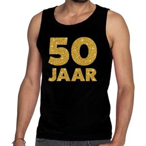 50 Jaar glitter tekst tanktop / mouwloos shirt zwart heren - heren singlet 50 Jaar - Abraham kleding S